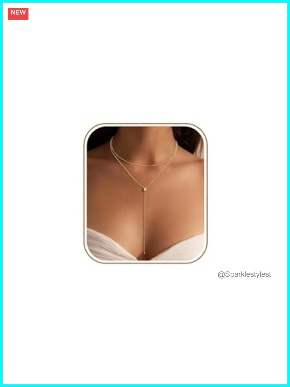Dainty 14K Gold Plated Y-Shaped Lariat Necklace Layered Pearl Cross Clover CZ